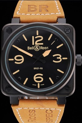 Bell and Ross BR 01-92 Black Dial Black Case Brown Leather Strap Bell Ross Replica For Sale