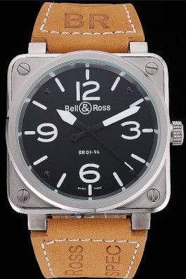 Bell and Ross BR 01-94 Black Dial Silver Case Brown Leather Strap Bell & Ross Replica