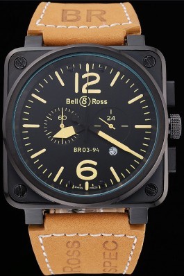 Bell and Ross BR 03-94 Black Dial Black Case Brown Leather Strap Replica Bell And Ross