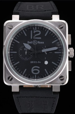 Bell and Ross BR 03-94 Black Dial Silver Case Black Leather Strap Replica Bell And Ross