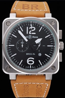 Bell and Ross BR 03-94 Black Dial Silver Case Brown Leather Strap Replica Bell And Ross