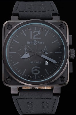 Bell and Ross BR 03-94 Black Dial White Numerals Silver Case Brown Leather Strap Replica Bell And Ross