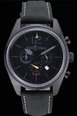 Bell and Ross BR126 Flyback Black Dial Black Case Black Suede Leather Strap Replica Bell And Ross