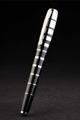 Black Top Quality MontBlanc Silver Ring Pattern Black Enamel Ballpoint Pen With MB Engraved Cap 4990 Replica Pen
