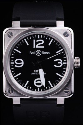 Black Rubber Band Top Quality Ross Brushed Steel Luxury Black Watch 4196 Bell Ross Replica For Sale
