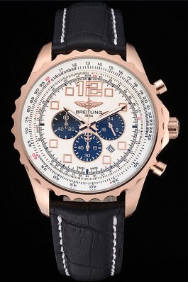 Breitling Navitimer Rosegold Bezek Leather Strap White Dial Replica Designer Watches