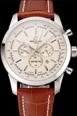 Breitling Transocean Beige Dial Brown Leather Strap Polished Stainless Steel Bezel Breitling Replica