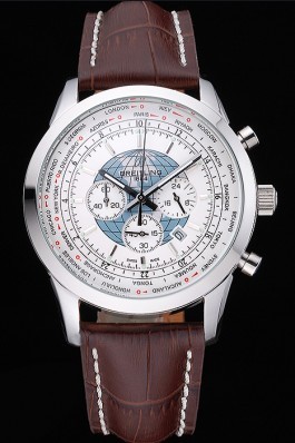 Breitling Transocean Chronograph Unitime White Dial Stainless Steel Case Brown Leather Bracelet 622244 Breitling Replica