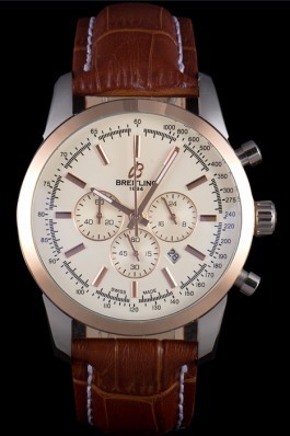 Breitling Transocean White Dial Light Brown Leather Strap Rose Gold Bezel Breitling Replica