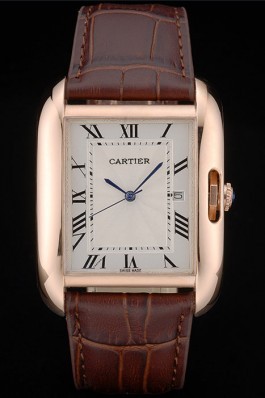 Cartier Tank Anglaise 36mm White Dial Gold Case Brown Leather Bracelet Cartier Replica