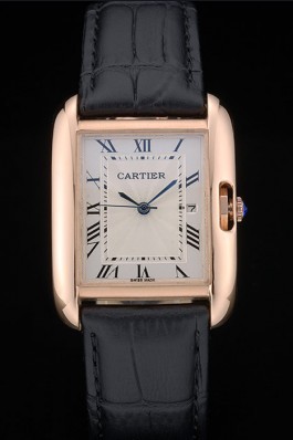 Cartier Tank Anglaise 30mm White Dial Gold Case Black Leather Bracelet Cartier Replica
