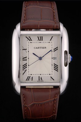 Cartier Tank Anglaise 36mm White Dial Stainless Steel Case Brown Leather Bracelet Cartier Replica