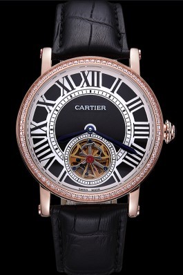 Cartier Rotonde Flying Tourbillon Diamonds Black Dial 621951 Cartier Replica