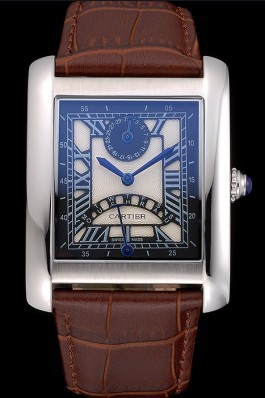 Cartier Tank Black And White Dial Stainless Steel Case Brown Leather Strap 622763 Cartier Replica