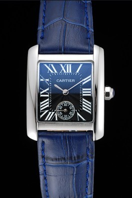 Cartier Tank MC Stainless Steel Case Blue Dial Blue Leather Strap 622178 Cartier Replica