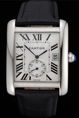 Cartier Tank MC White Dial Stainless Steel Case Black Leather Strap 622576 Cartier Replica