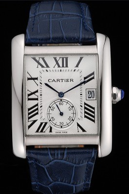 Cartier Tank MC White Dial Stainless Steel Case Blue Leather Strap 622575 Cartier Replica