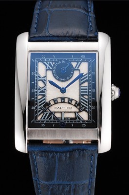 Cartier Tank White Dial Stainless Steel Case Blue Leather Strap 622762 Cartier Replica
