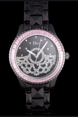 Dior VIII Baguette Cut Pink Diamonds with Diamond Encrusted Dial cd14 621367 Replica Christian Dior
