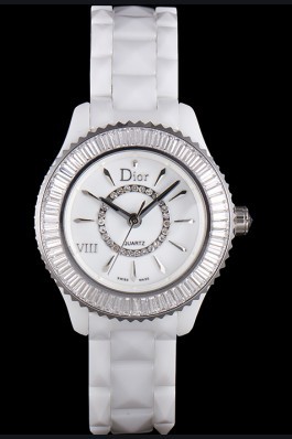 Dior VIII Baguette Cut White Diamonds with Diamond Encrusted Dial cd06 621359 Replica Christian Dior