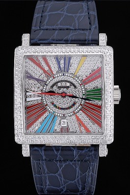 Franck Muller Master Square Color Dreams Diamonds Dial Diamonds Case Blue Leather Strap 622359 Franck Muller Replica Watch