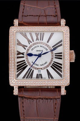 Franck Muller Master Square Diamond Encrusted Rose Gold Bezel Brown Croco Bracelet 80283 Franck Muller Replica Watch