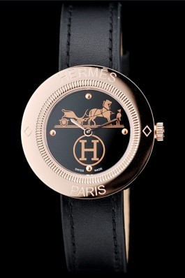 Hermes Classic MOP Dial Black Leather Strap Hermes Replica Watches