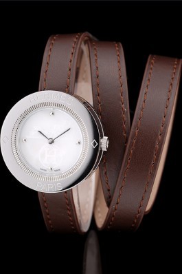 Hermes Classic MOP Dial Brown Elongated Leather Strap Hermes Replica Watches
