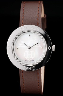 Hermes Classic MOP Dial Brown Leather Strap Hermes Replica Watches