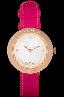Hermes Classic MOP Dial Magenta Leather Bracelet 801388 Hermes Replica Watches