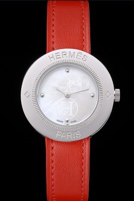Hermes Classic MOP Dial Red Leather Strap Hermes Replica Watches