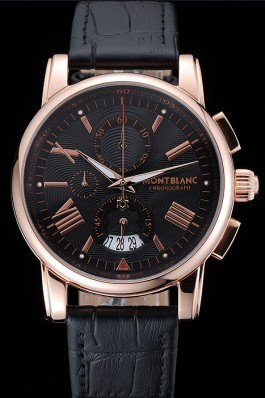 Montblanc Chronograph Black Dial Black Leather Bracelet Rose-Gold Case 1454110 Mont Blanc Watch Replica