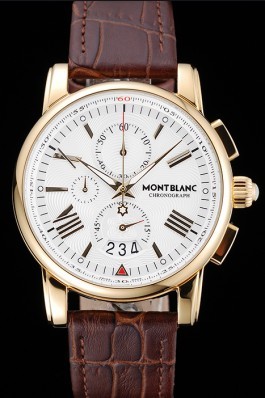Montblanc Chronograph White Dial Brown Leather Bracelet Gold Case 1454113 Mont Blanc Watch Replica