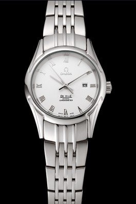 Omega De Ville Ladies White Dial Roman Numerals Stainless Steel Case And Bracelet 1453792 Omega Replica Watch