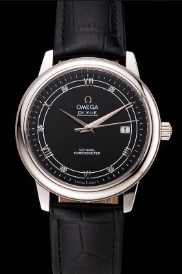 Omega De Ville Prestige Black Dial Stainless Steel Case Black Leather Strap Omega Replica Watch