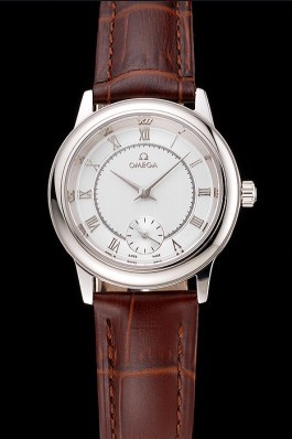Omega De Ville Prestige Small Seconds Silver Dial Stainless Steel Case Brown Leather Strap Omega Replica Watch