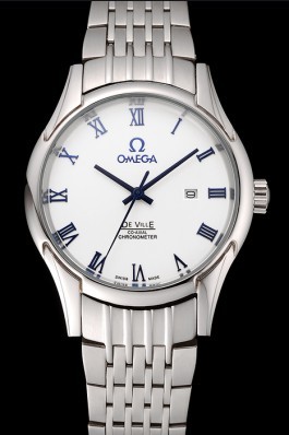 Omega De Ville White Dial Blue Numerals Stainless Steel Case And Bracelet 1453787 Omega Replica Watch