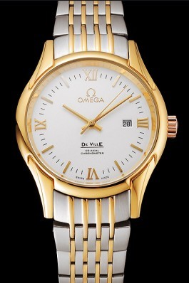 Omega De Ville White Dial Gold Case Two Tone Bracelet 1453785 Omega Replica Watch