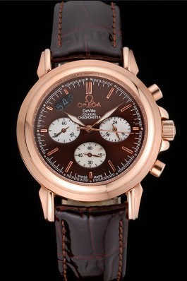 Brown Leather Band Top Quality Patent Snake Leather Rose Gold Men's Omega Deville Luxury Watch 4669 Omega Replica Watch