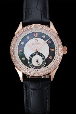 Omega DeVille Prestige Black Dial Gold Diamond Case Black Leather Bracelet 1454123 Omega Replica Watch