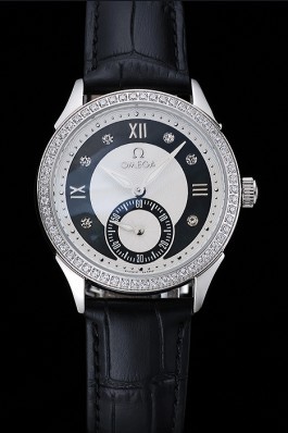 Omega DeVille Prestige Black Dial Silver Diamond Case Black Leather Bracelet 1454120 Omega Replica Watch