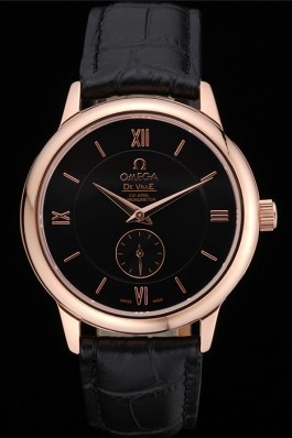 Omega DeVille Prestige Small Seconds Black Dial Gold Case Black Leather Bracelet 622602 Omega Replica Watch