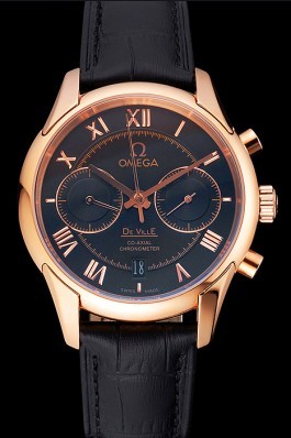 Omega DeVille Rose Gold Bezel with Black Dial and Black Leather Strap 621569 Omega Replica Watch
