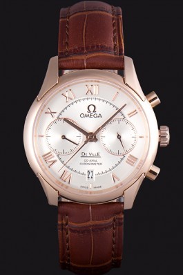 Omega DeVille Rose Gold Bezel with White Dial and Brown Leather Strap 621570 Omega Replica Watch