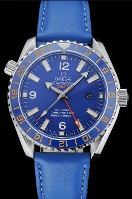 Omega Seamaster Planet Ocean GMT Blue Dial Blue Leather Band 622394 Omega Replica Seamaster