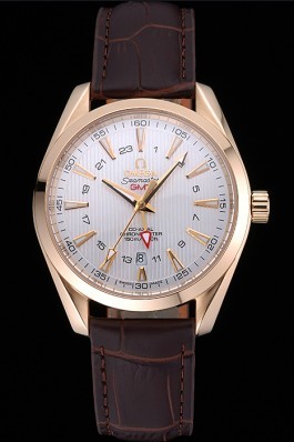 Omega Seamaster Planet Ocean GMT White Dial Gold Case Brown Leather Band 622399 Omega Replica Seamaster