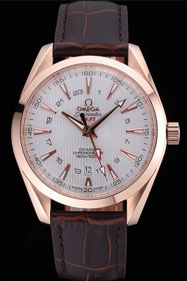Omega Seamaster Planet Ocean GMT White Dial Rose Gold Case Brown Leather Band 622400 Omega Replica Seamaster