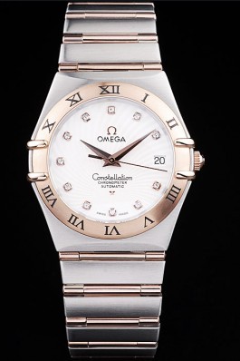 Omega Swiss Constellation Jewelry Rose Gold Case Radial Emblem White Dial  Best Omega Replica