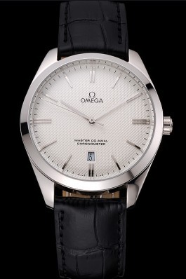 Omega Tresor Master Co-Axial White Dial Stainless Steel Case Black Leather Strap Omega Replica Watch