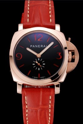 Panerai Radiomir Black Dial Rose Gold Case Red Leather Strap 1453806 Panerai Replica Watch